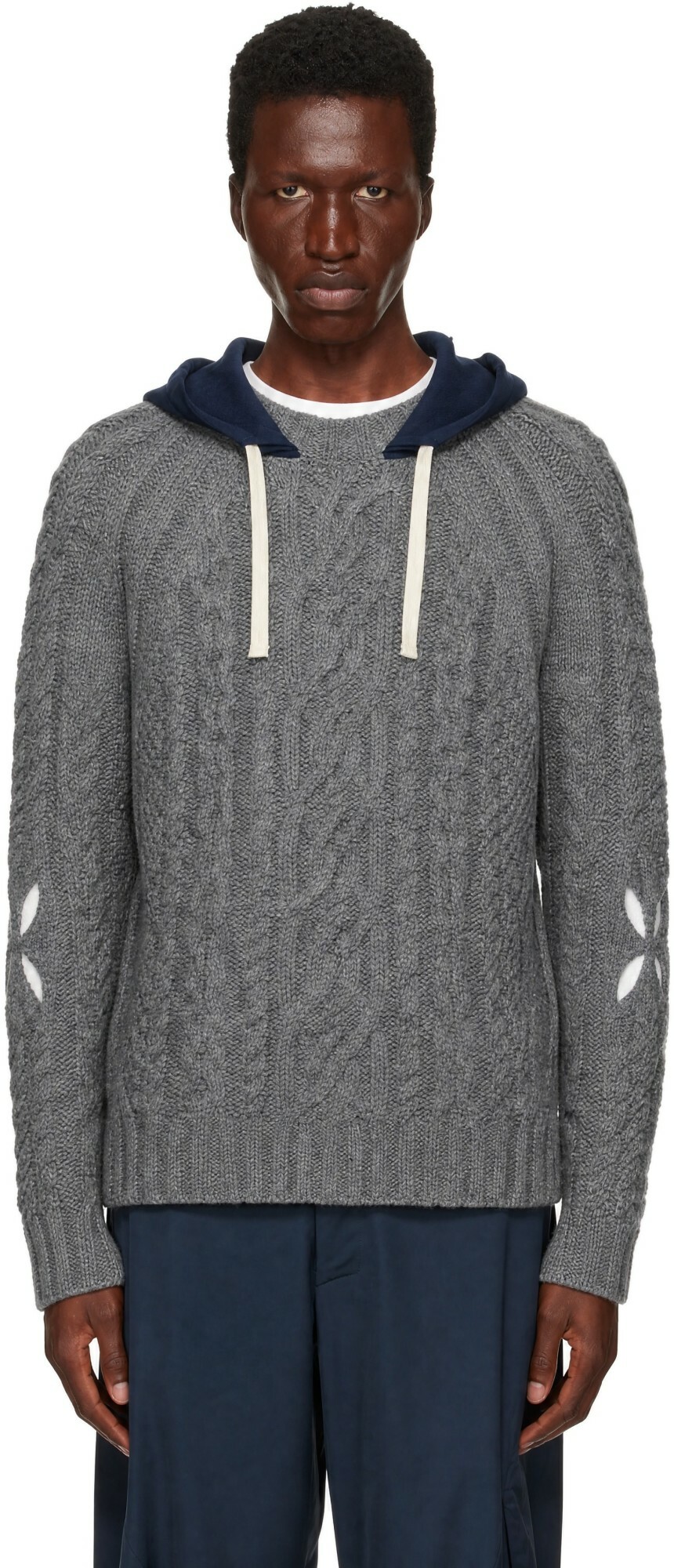 Stefan Cooke Gray Hooded Cable Sweater