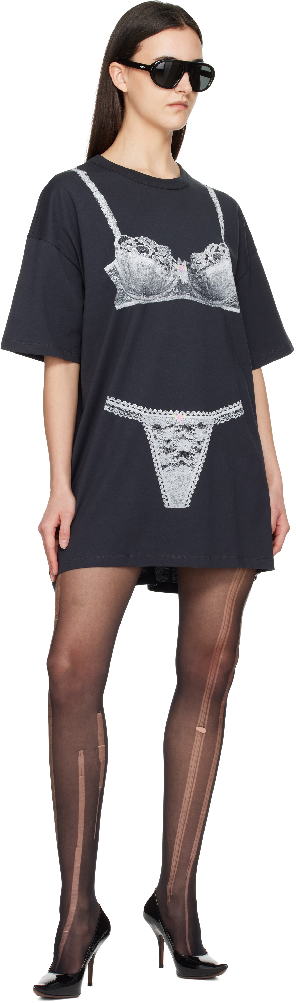VAQUERA Black Trompe L'Oeil Tall Tee Minidress
