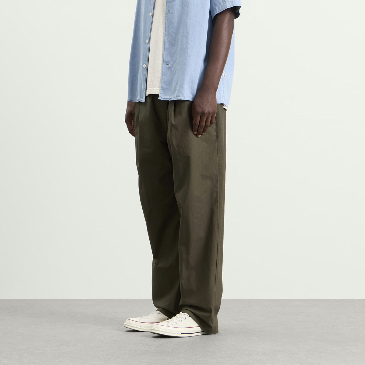 Folk Men's Drawcord Loose Trouser in Dark Olive Ripstop
