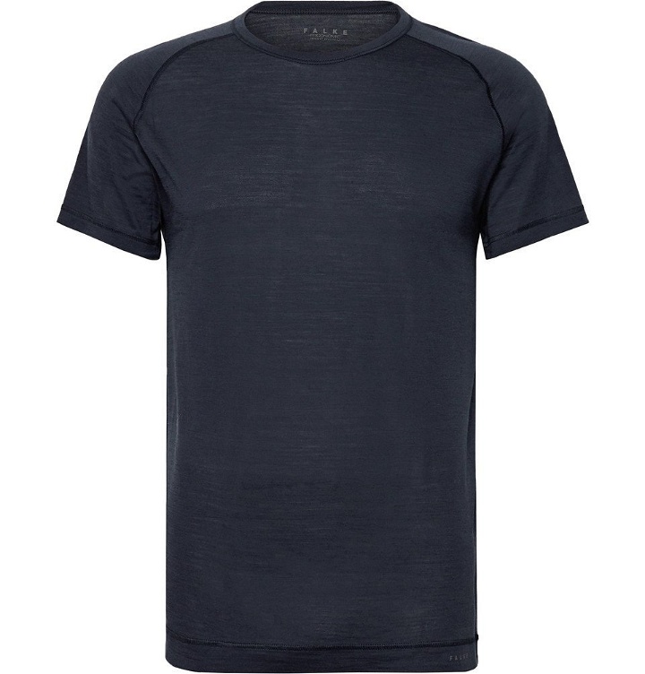 Photo: FALKE Ergonomic Sport System - Wool and Silk-Blend Jersey T-Shirt - Blue