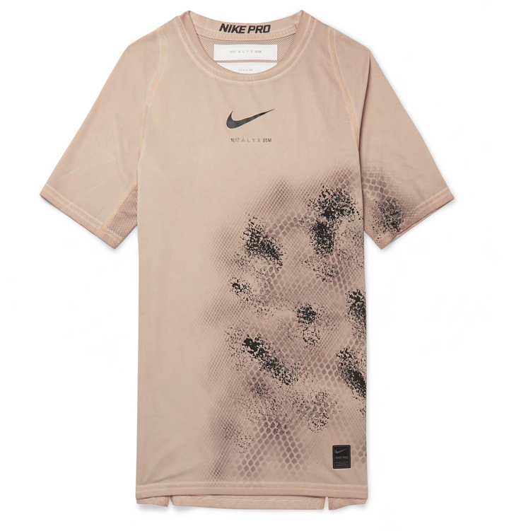 Photo: 1017 ALYX 9SM - Nike Compression Printed Mesh-Panelled Stretch-Jersey T-Shirt - Neutrals