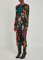 Never Fully Dressed Gaia Printed Plissé Midi Dress Black