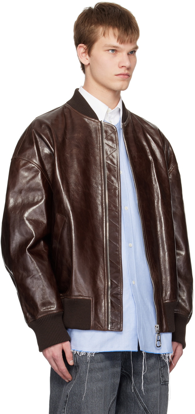 ジャケット・アウター jw anderson 23aw JW Anderson Brown Leather Bomber Jacket JW Anderson