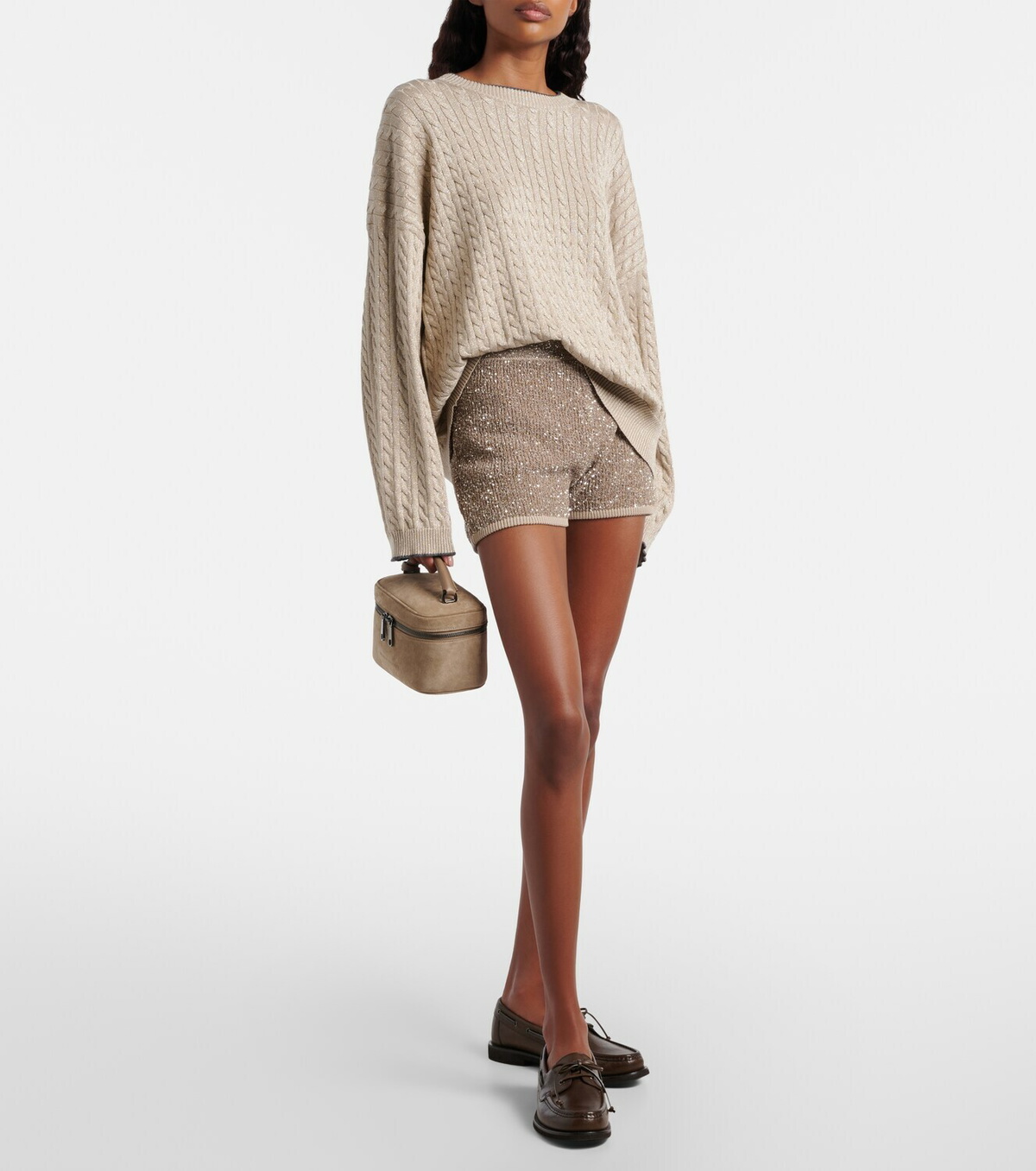 Brunello Cucinelli Sequined ribbed-knit cotton shorts