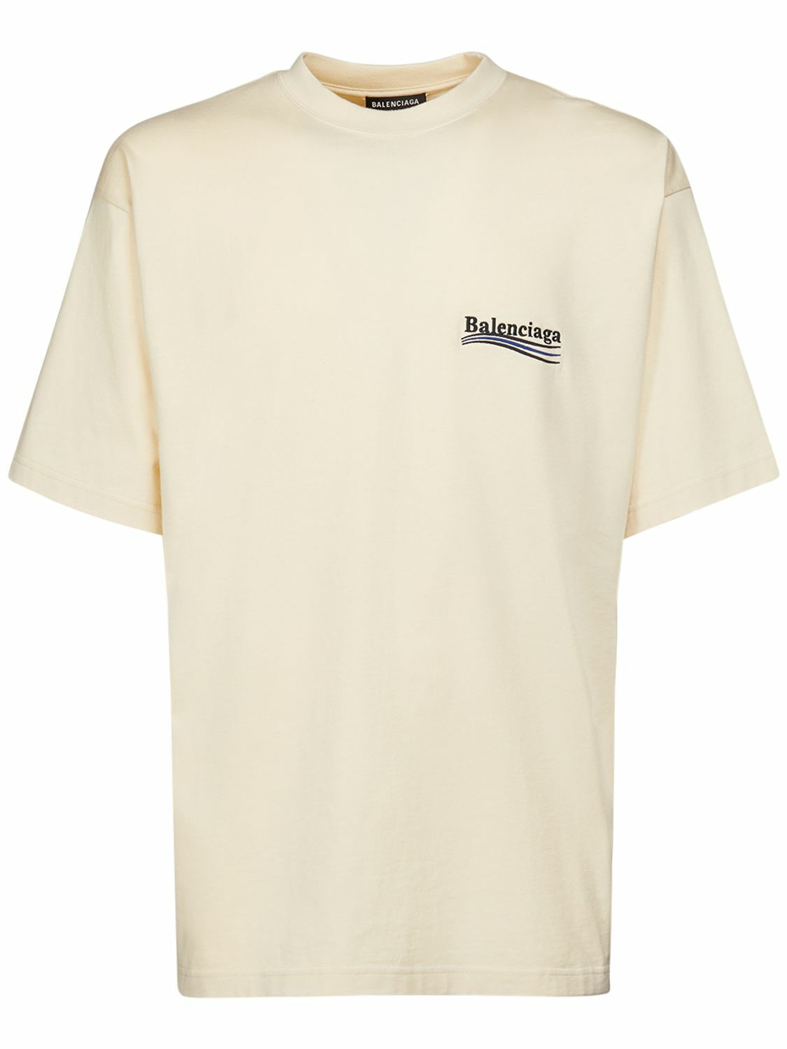 BALENCIAGA - Logo Embroidery Cotton T-shirt Balenciaga