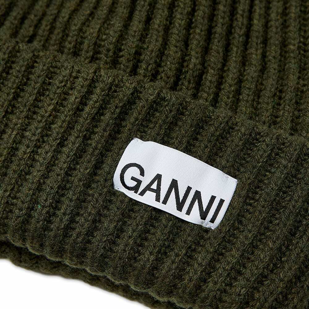 GANNI Women's Logo Structured Rib Beanie in Kalamata GANNI