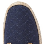 Gucci - Horsebit Leather-Trimmed Logo-Jacquard Canvas Espadrilles - Navy