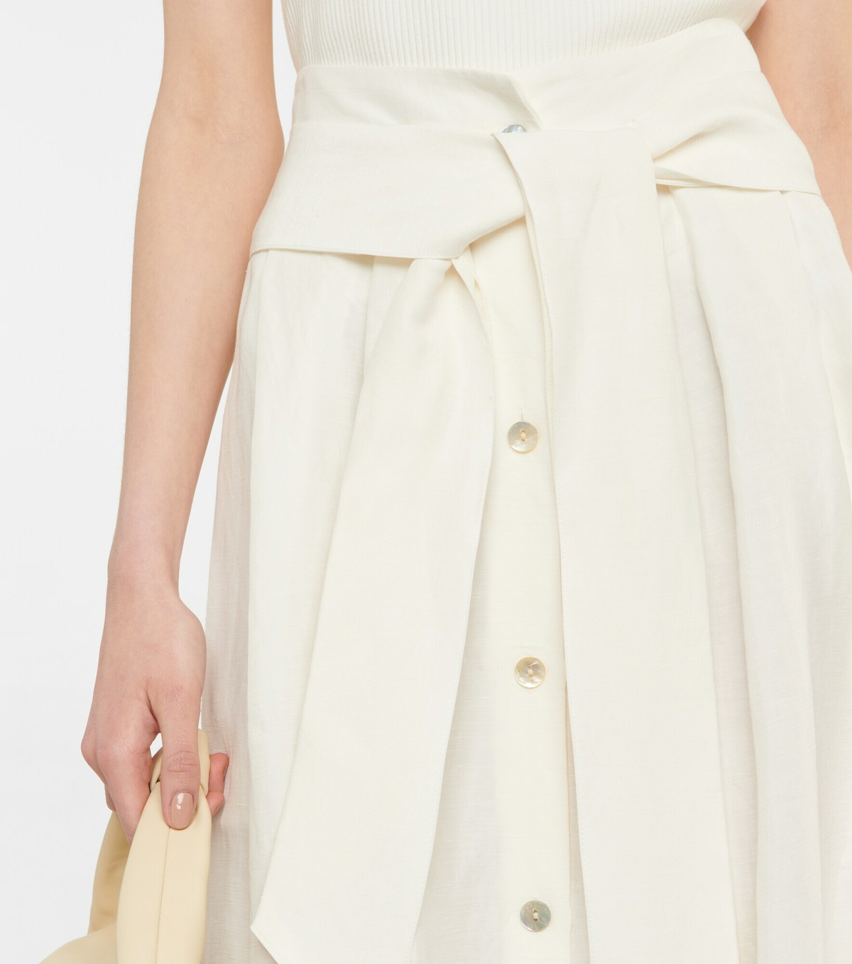 Vince - Belted linen-blend midi skirt