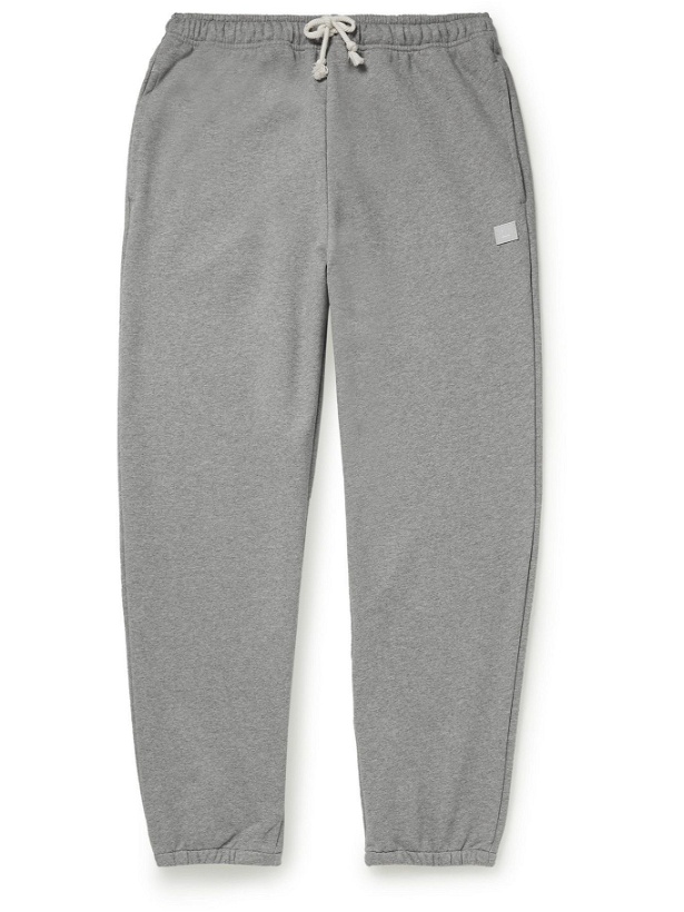 Photo: ACNE STUDIOS - Tapered Logo-Appliquéd Cotton-Jersey Sweatpants - Gray