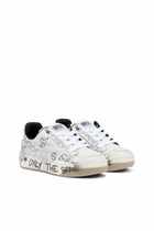 Diesel D-Ollie-Leather sneakers with graffiti print - Sneakers Womens in White