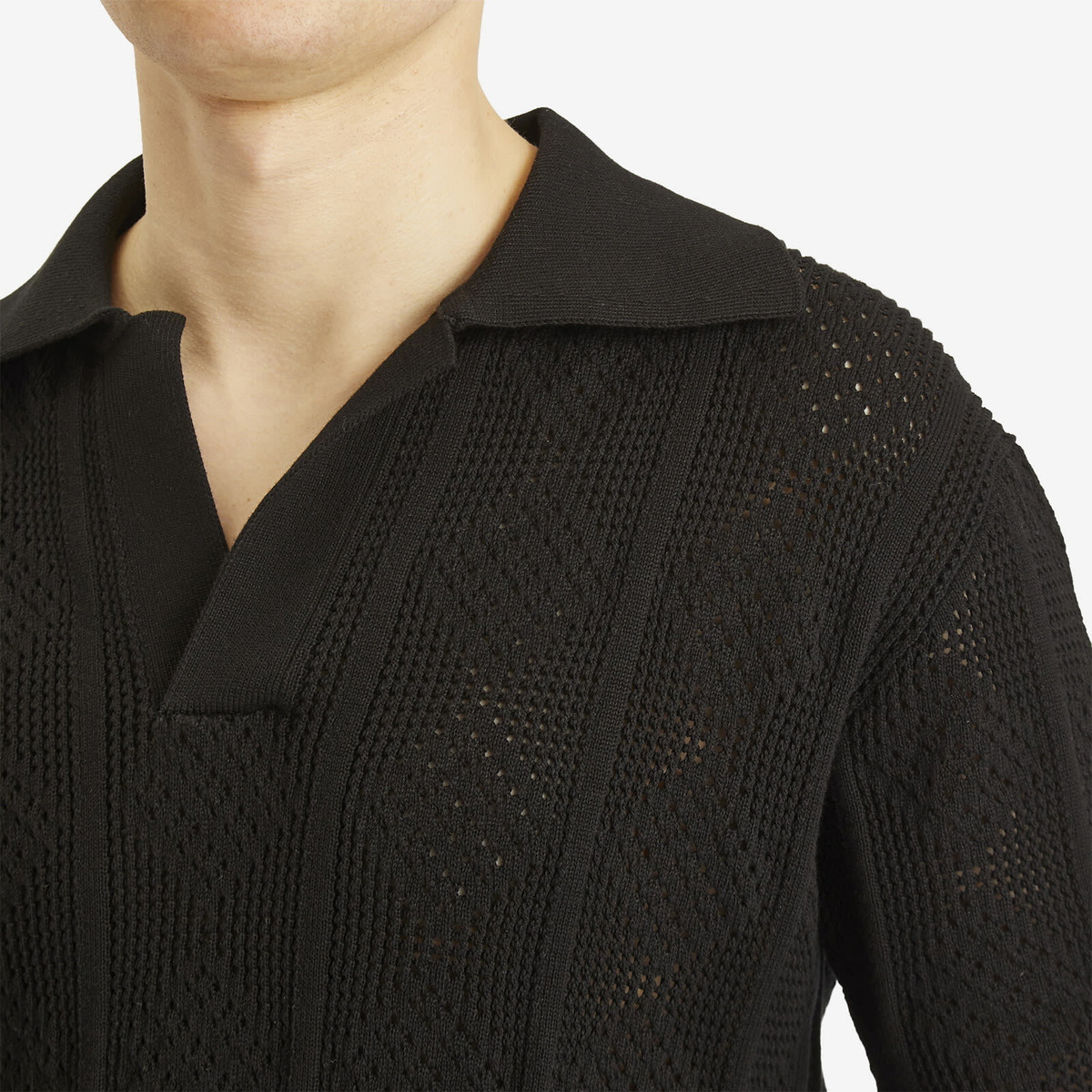 Jil Sander Men's Crochet Polo Shirt in Black