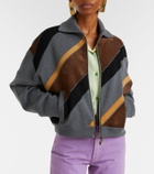 Versace Suede-trimmed wool-blend zip-up sweater