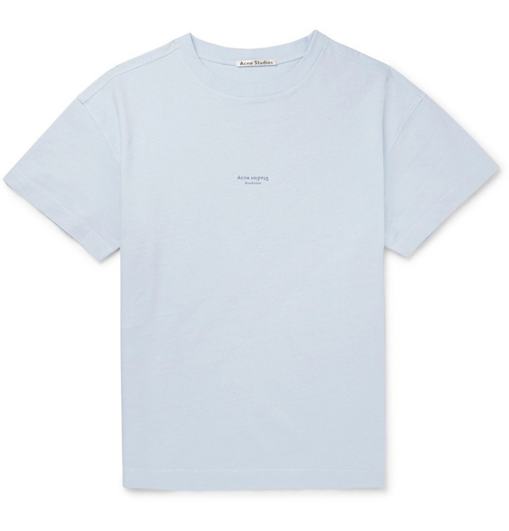 Photo: Acne Studios - Oversized Logo-Print Garment-Dyed Cotton-Jersey T-Shirt - Blue