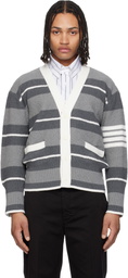 Thom Browne Gray Classic Stripe Seed Stitch 4-Bar Cardigan