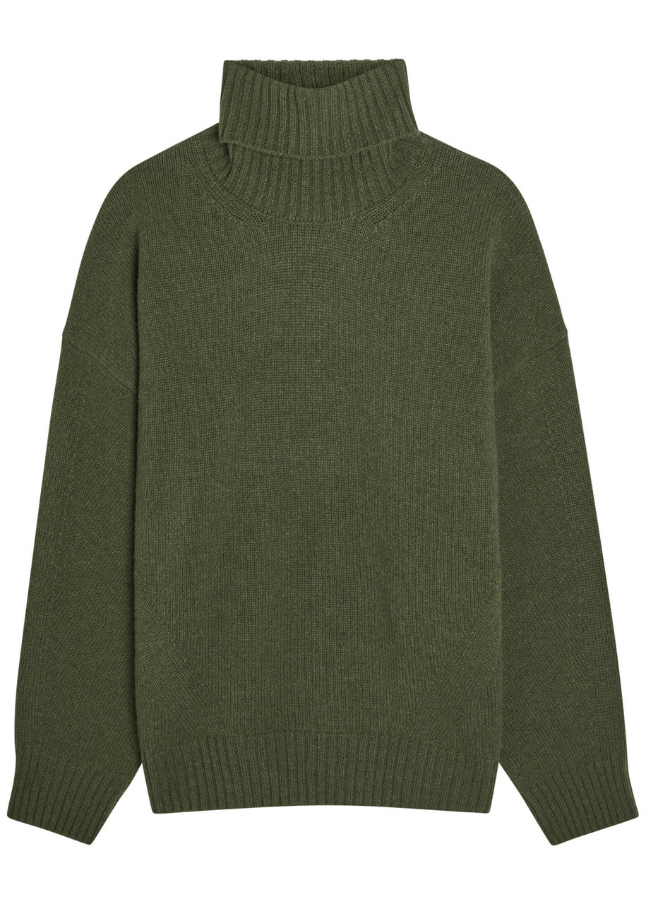 Another Tomorrow Turtle-neck Cashmere and Wool-blend Jumper Dark Green