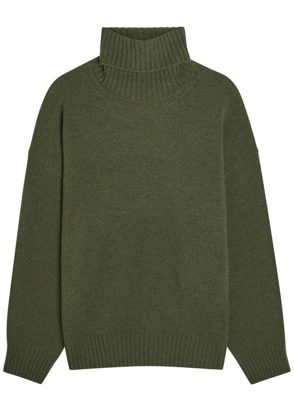 Photo: Another Tomorrow Turtle-neck Cashmere and Wool-blend Jumper Dark Green