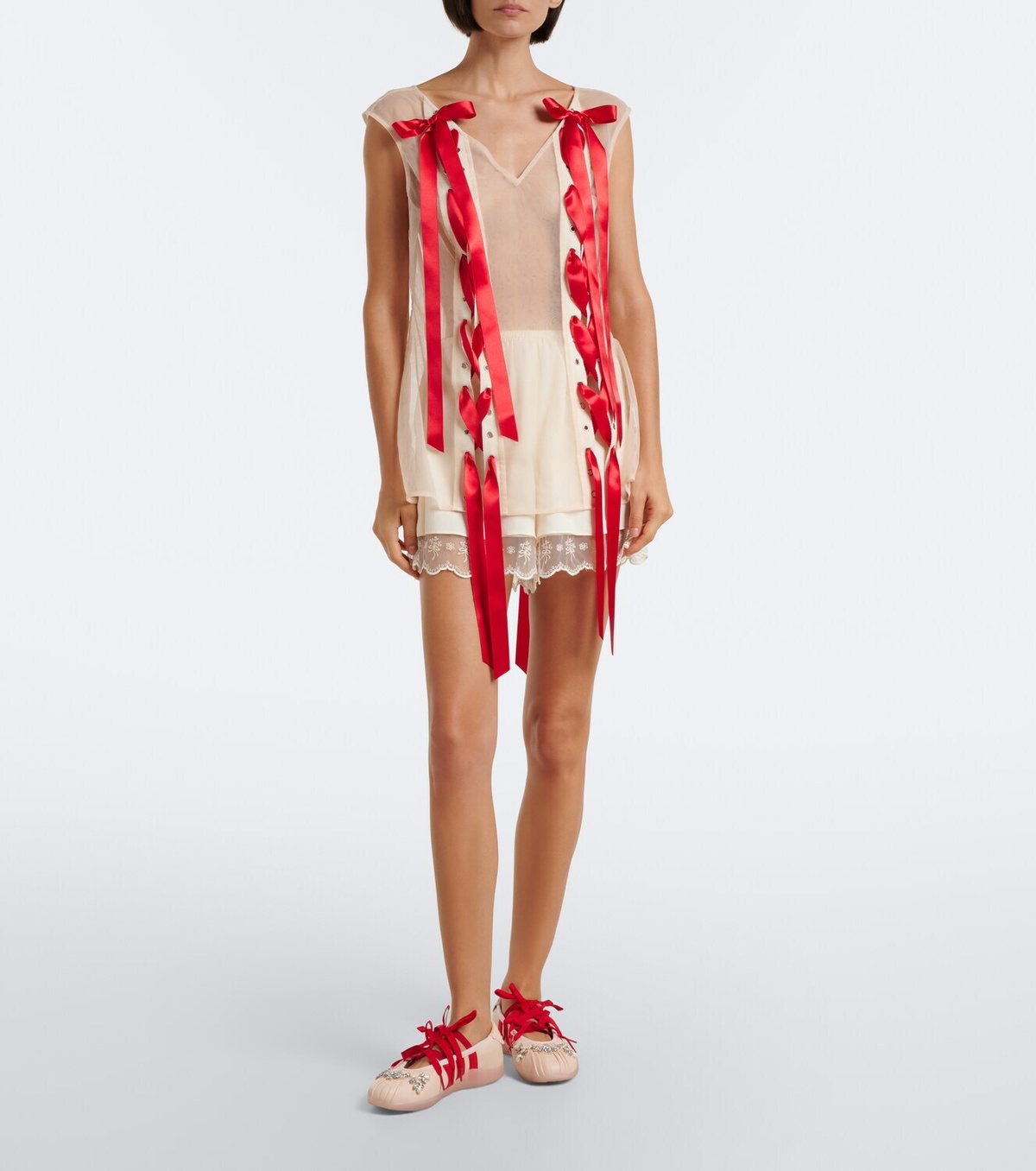 Simone Rocha Unraveling bow-detail sheer top