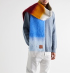 Loewe - Logo-Appliquéd Colour-Block Fringed Mohair-Blend Scarf - Blue