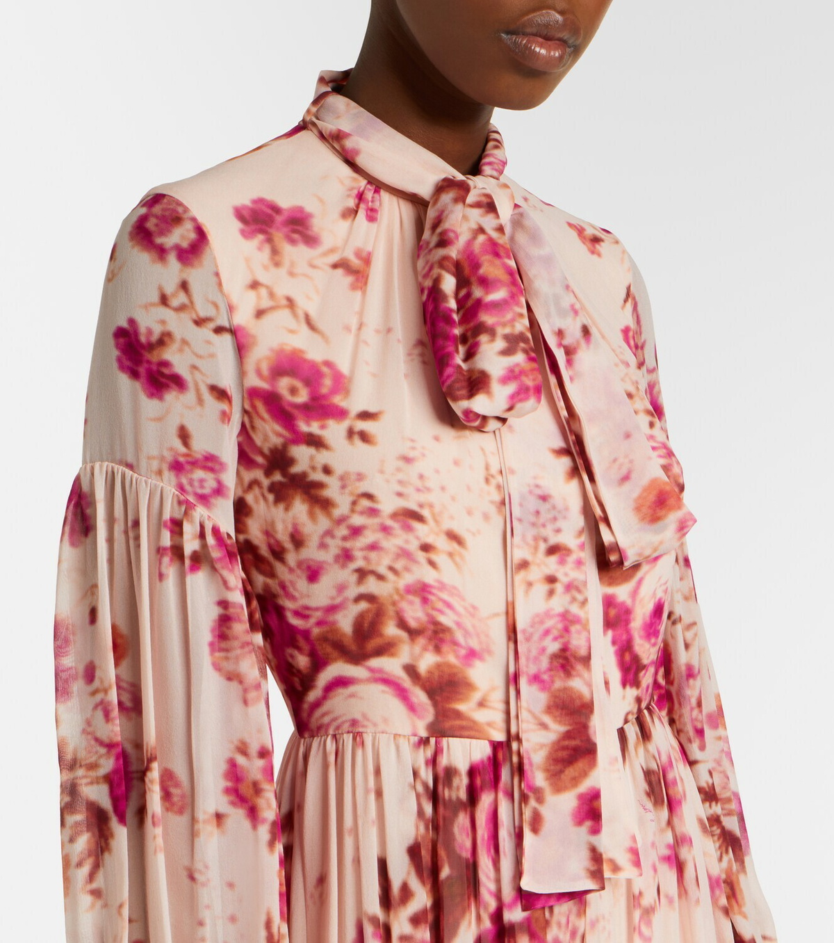 Erdem Floral neck-tie silk voile gown
