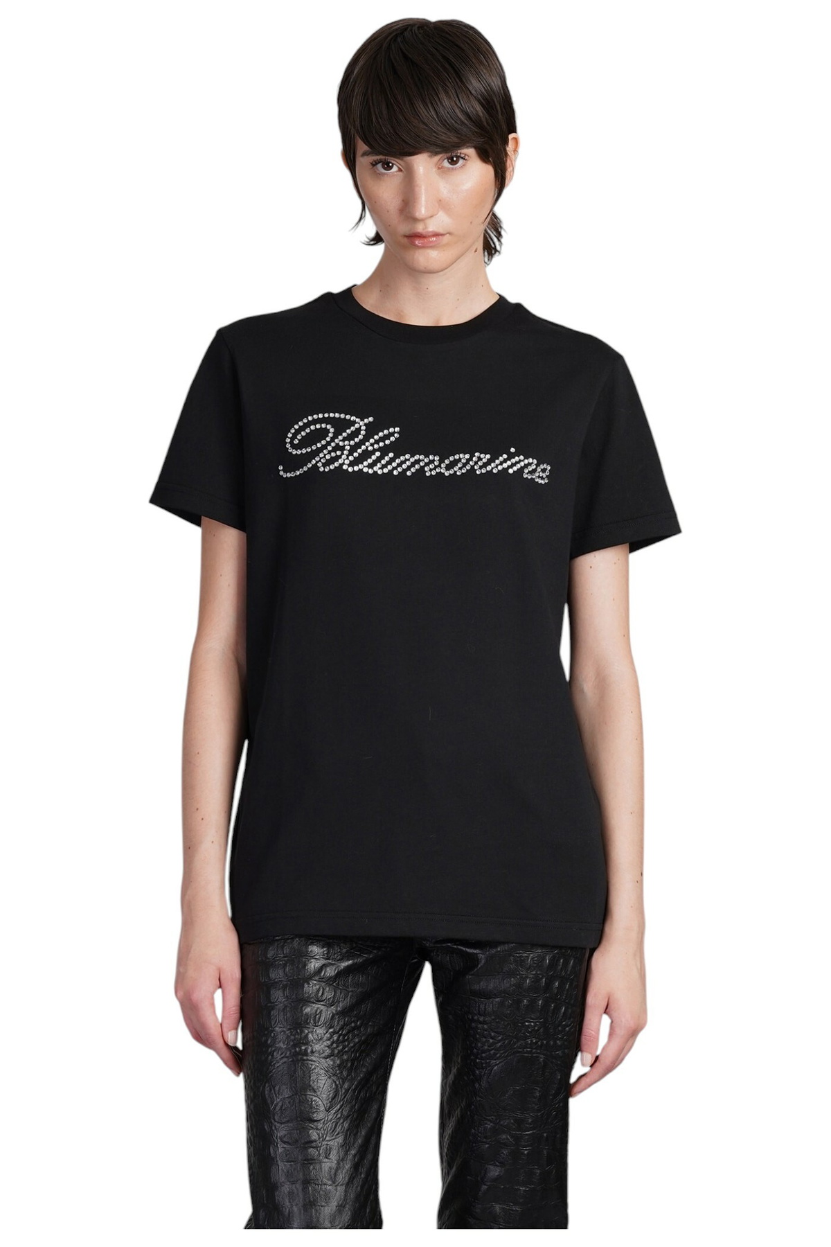 Tシャツ・カットソー BLUMARINE Woman T-Shirt Black P422T054A N0990 Blumarine Black Crystal-Cut Long Sleeve T-Shirt Blumarine