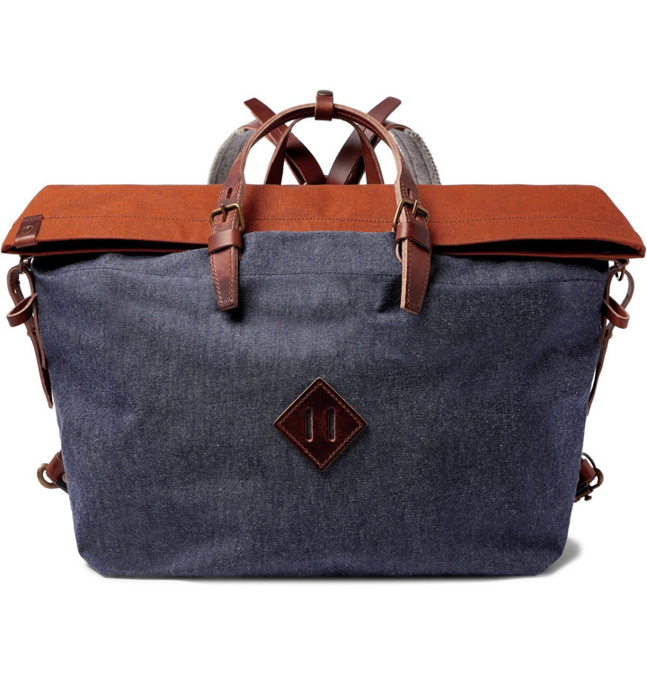 Photo: Bleu de Chauffe - Leather-Trimmed Denim and Cotton-Canvas Backpack - Blue