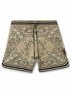 AMIRI - Wide-Leg Logo-Embroidered Crocheted Cotton-Blend Drawstring Shorts - Brown