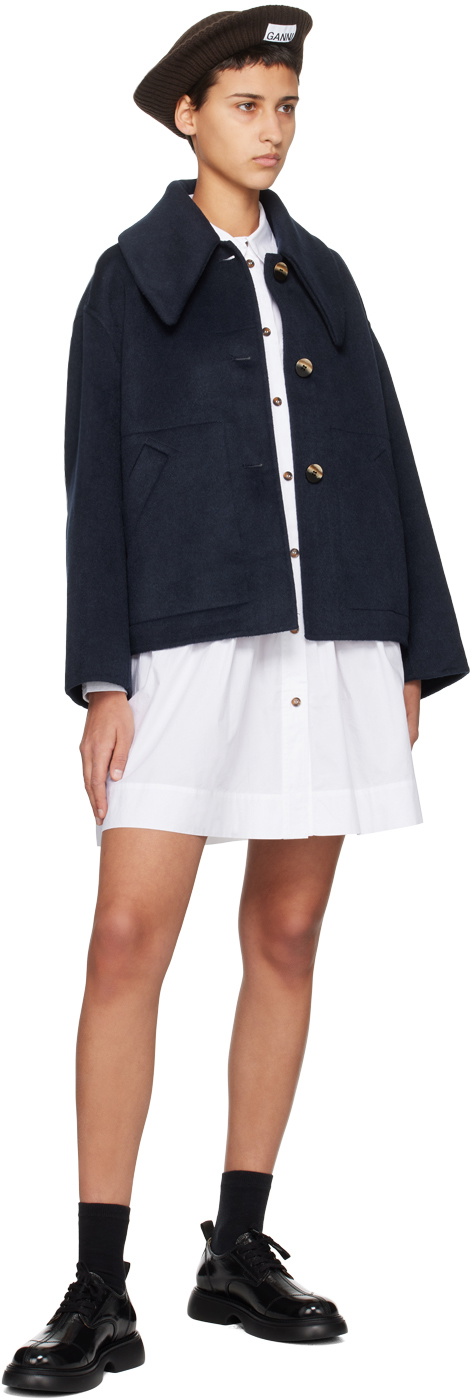 GANNI Navy Wide Collar Jacket