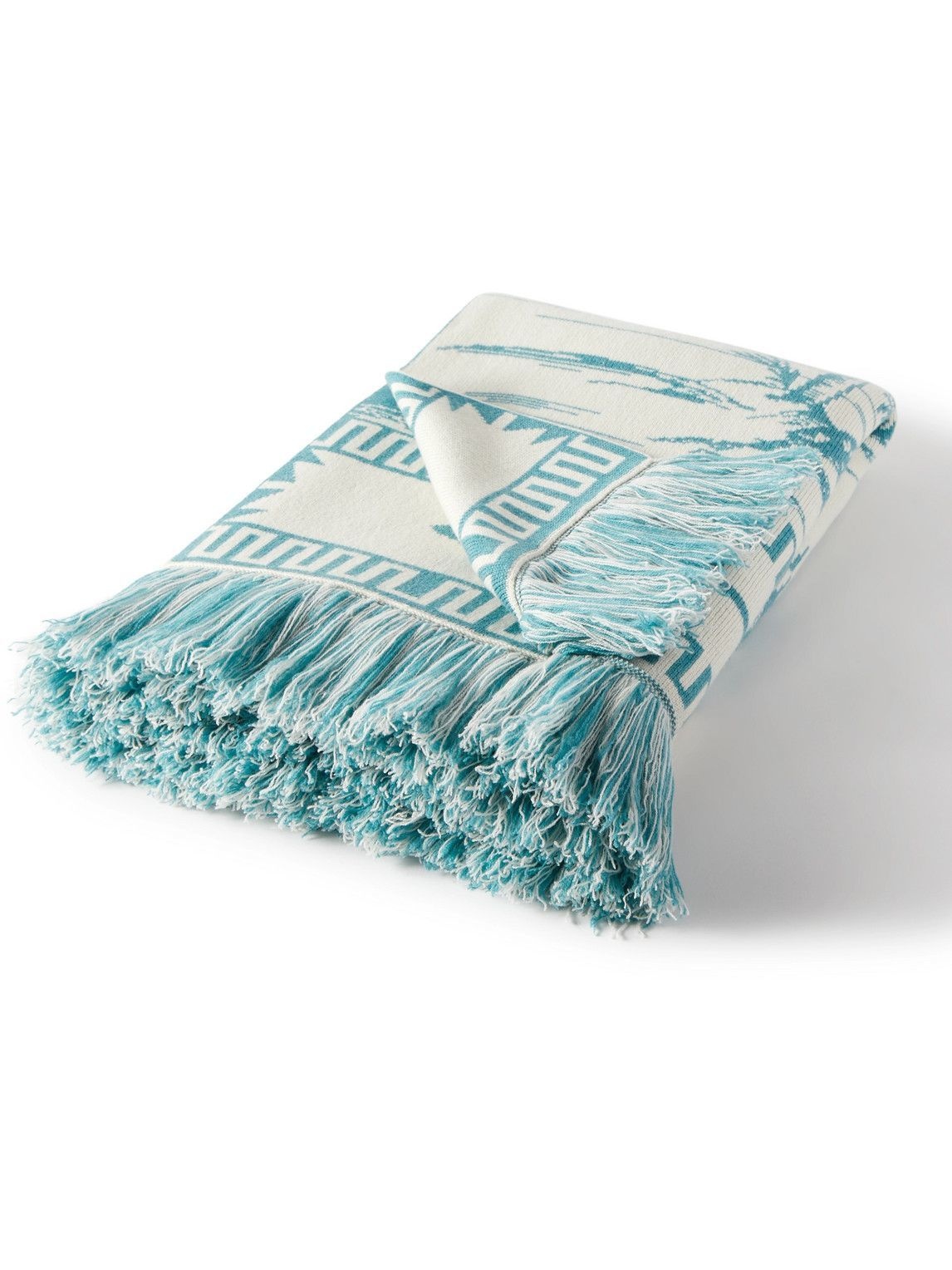 Alanui Icon jacquard-knit fringed blanket - Blue