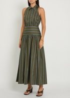 Staud Romy Striped Stretch-cotton Poplin Dress Grey