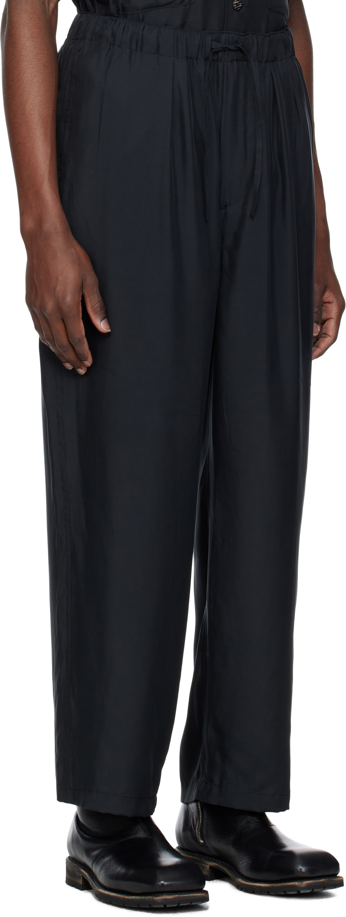 YOKE Black Chambray Easy Trousers