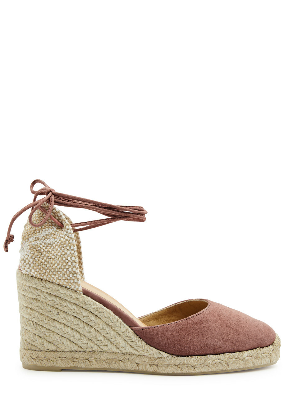 Castañer Carina 80 Suede Wedge Espadrilles Pink Castaner