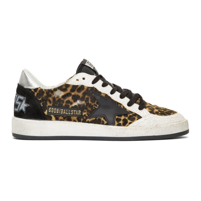 Photo: Golden Goose Tan and Black Calf-Hair Animalier Ball Star Sneakers