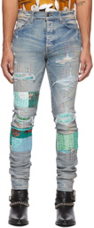 AMIRI Blue Vintage Quilt Art Patch Jeans