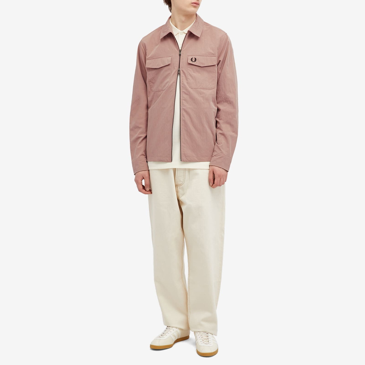 Fred Perry Men's Zip Overshirt in Dark Pink Fred Perry