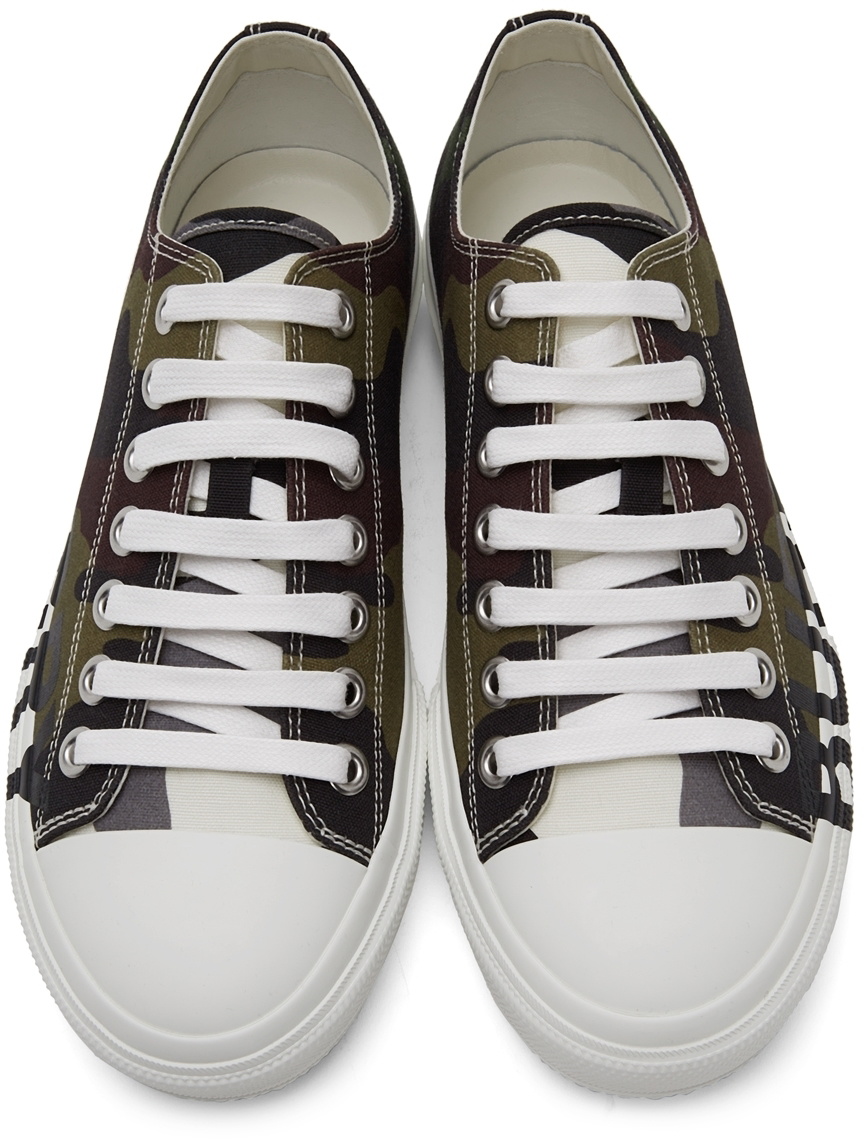 Burberry Camouflage Athletic Shoes - Black, Green, Gray Burberry Green Camo Logo Print Sneakers Burberry main image 2