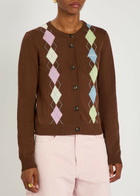 Ganni Argyle Cotton Cardigan Brown