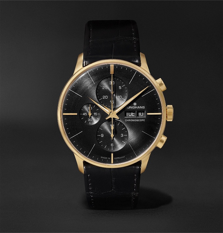 Photo: Junghans - Meister Limited Edition Automatic Chronoscope 40mm 18-Karat Gold and Alligator Watch, Ref. No. 027/9000.02 - Black