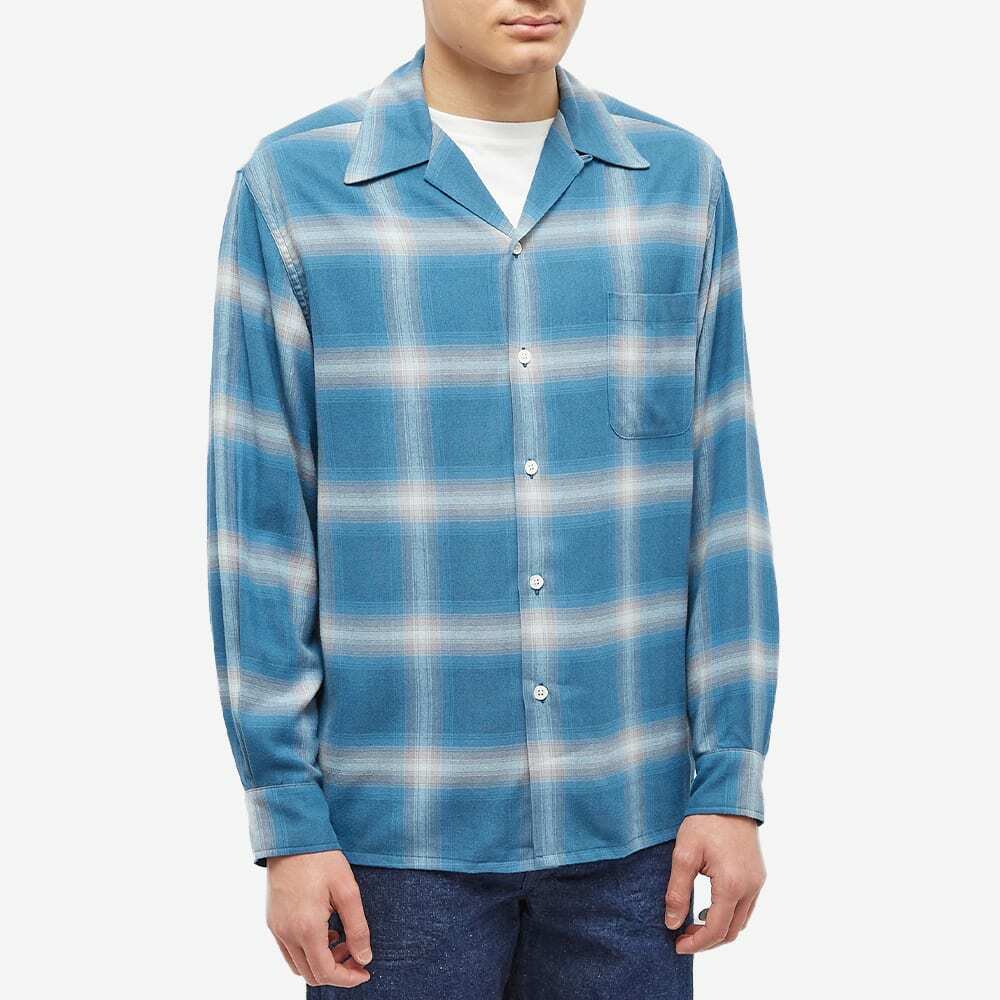 Wacko Maria Men's Ombre Check Open Collar Shirt in D-Blue Wacko Maria