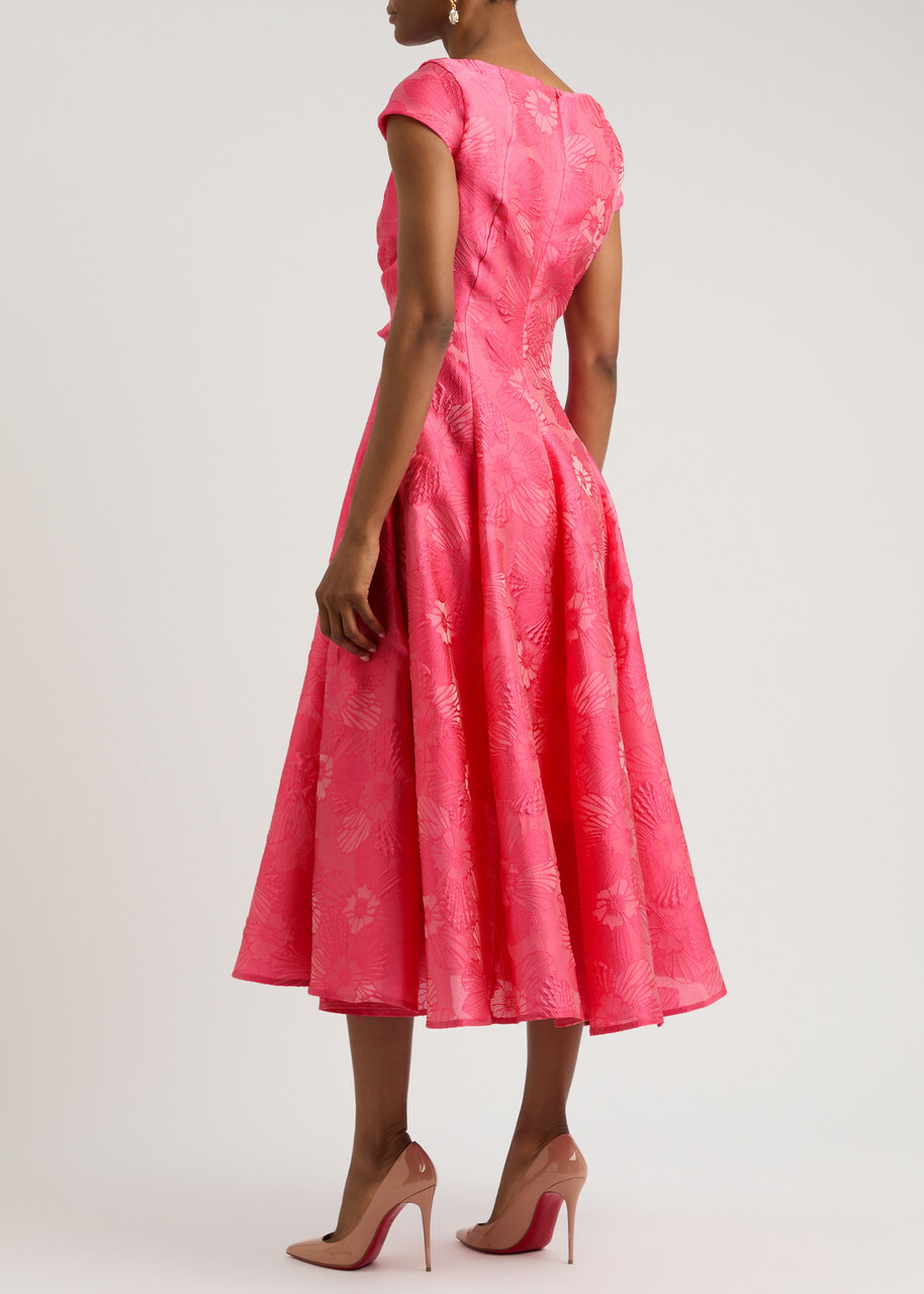 Talbot Runhof Floral-jacquard Midi Dress Pink
