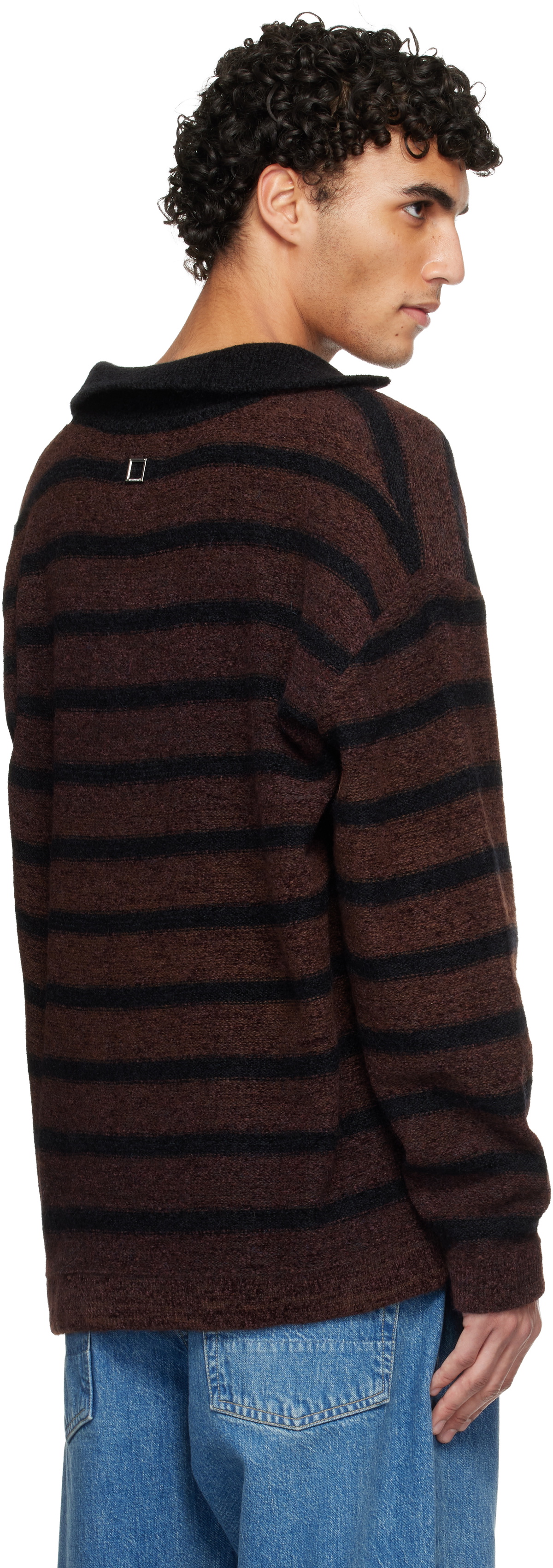 WOOYOUNGMI Brown Striped Collar Polo