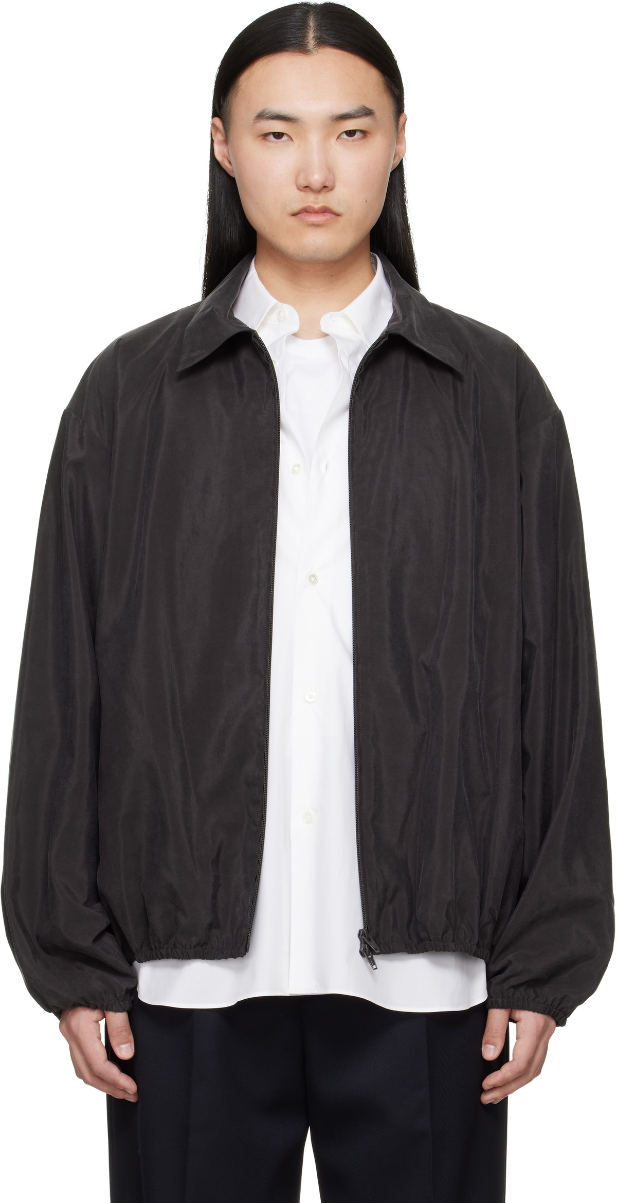 ジャケット・アウター ssstein Silk Nylon Collared Zip Jacket ssstein: Brown Silk Nylon Collared Zip Jacket | SSENSE