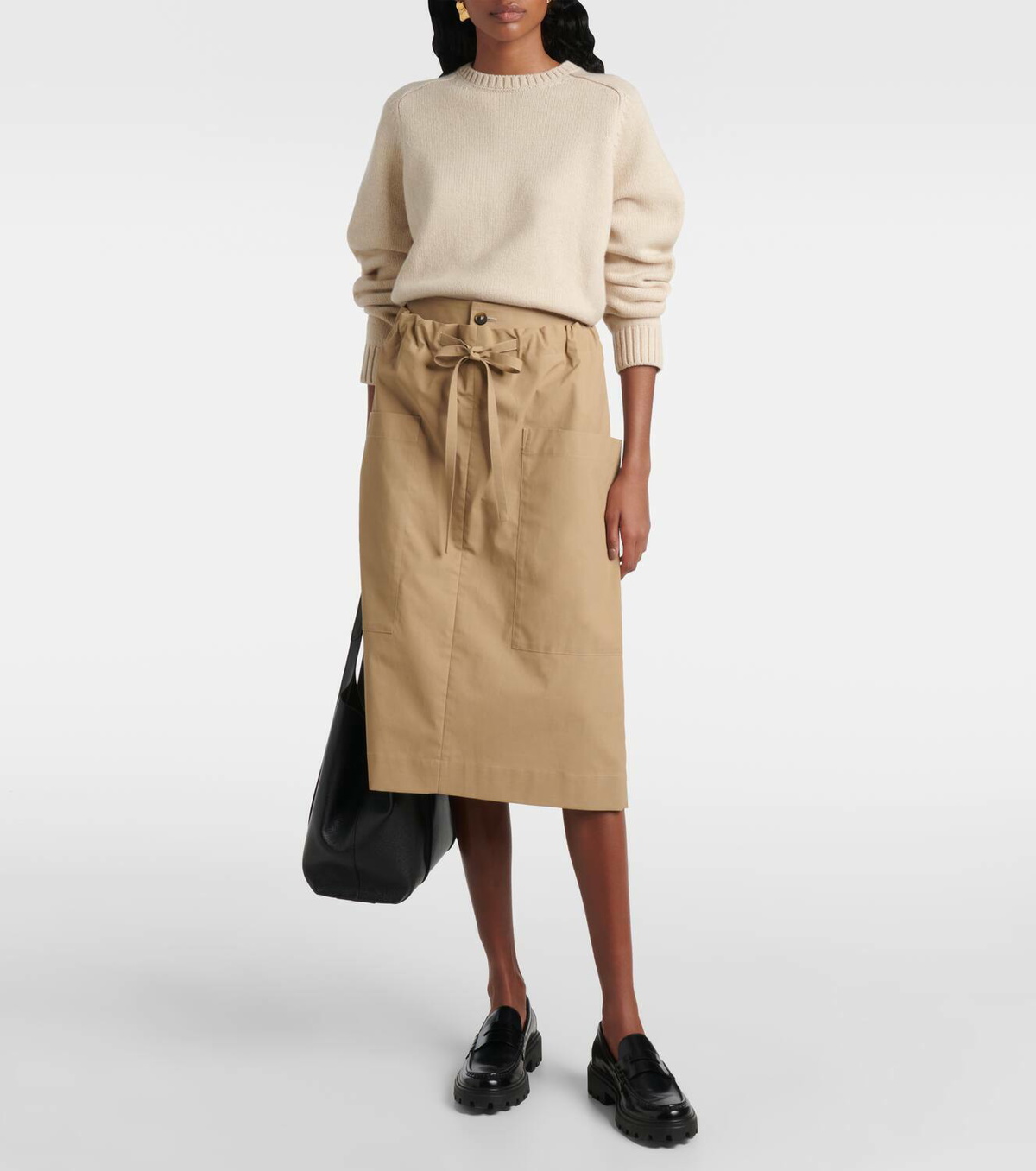 Tod's Tie-detail coated cotton midi skirt