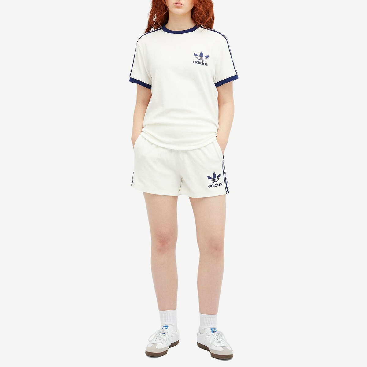 ● ADIDAS ● TERRY 3S T-SHIRT Adidas Women's Terry 3 Stripe T-shirt in Off White adidas