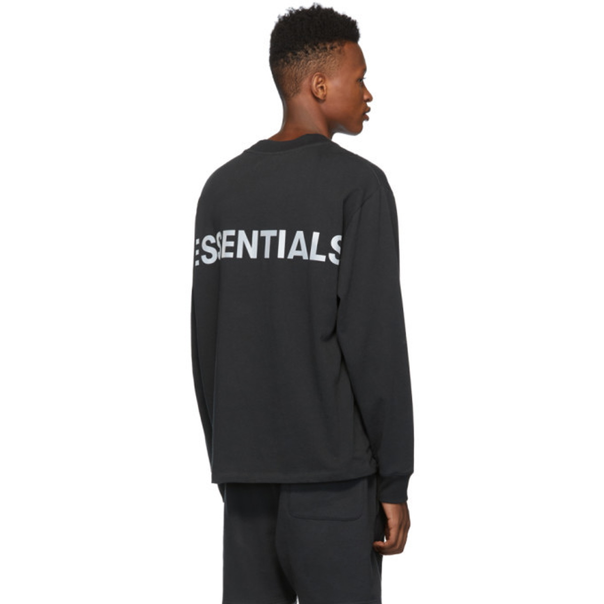 Essentials Black Reflective Logo Long Sleeve T-Shirt Essentials