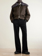 Bottega Veneta - Padded Plush-Trimmed Satin Bomber Jacket - Brown