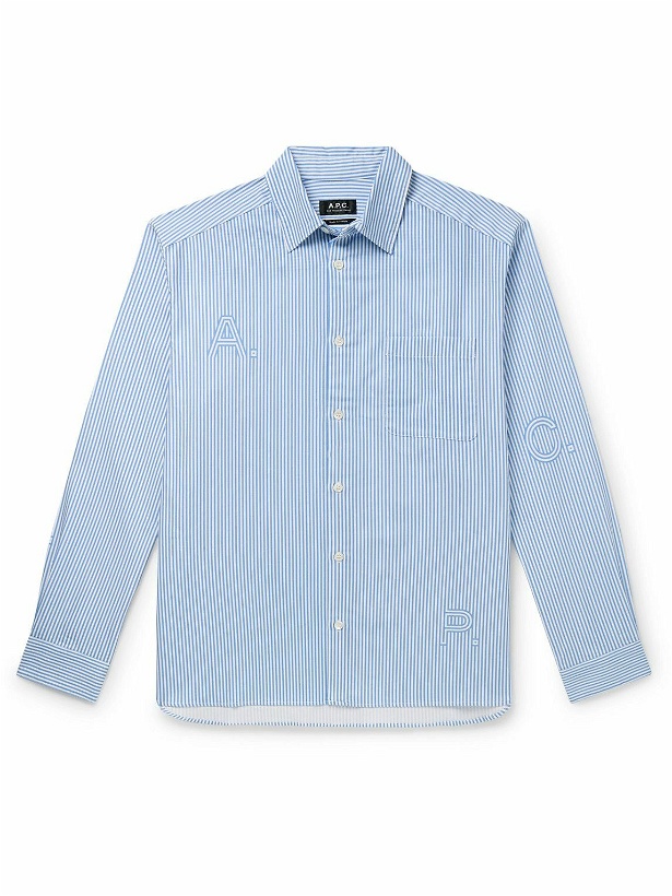 Photo: A.P.C. - Logo-Print Striped Cotton Shirt - Blue