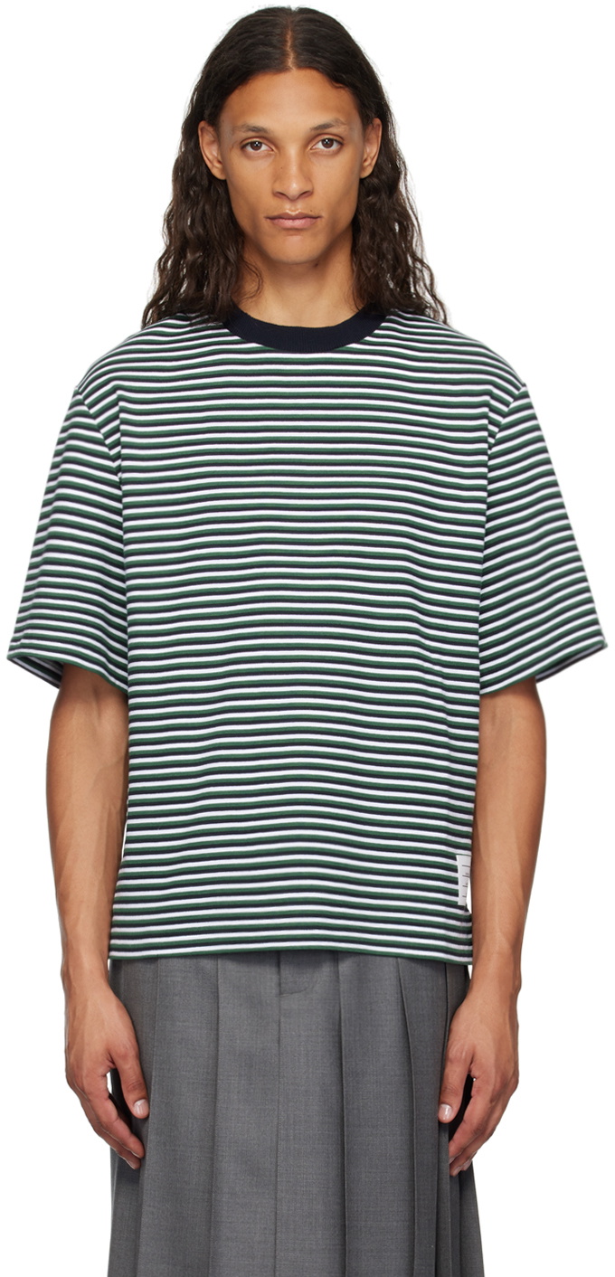 【関税&送料込】Thom Browne Stripes T-Shirt Thom Browne Men's Striped-Trim Boxy T-Shirt - Bergdorf Goodman