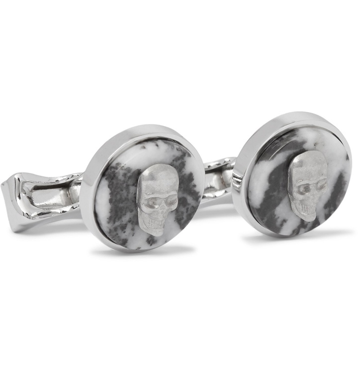 Photo: Alexander McQueen - Skull Marble and Silver-Tone Cufflinks - Silver