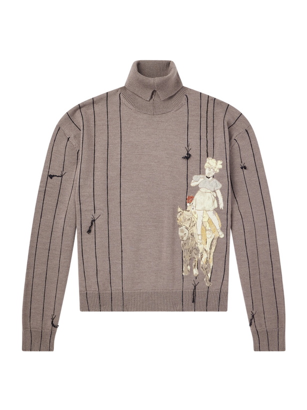 Photo: Enfants Riches Déprimés - Broken Rope Embroidered Merino Wool Turtleneck - Brown