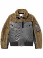 Sacai - Grosgrain-Trimmed Layered Wool-Fleece and Shell Bomber Jacket - Gray